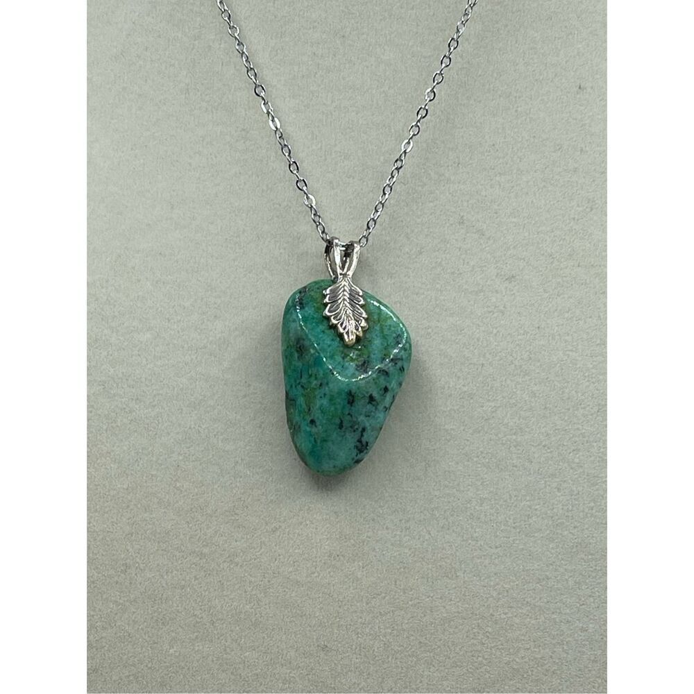 Copper Chalcedony pendant on stainless steel chain necklace